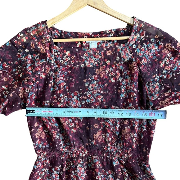 Sundance Dress Midi 100% Silk Floral Burgundy Tulip‎ Sleeve Romantic Boho Size S - Picture 7 of 9